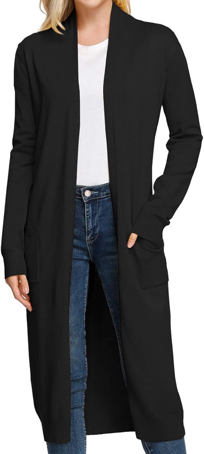 GRACE KARIN Essential Solid Open Front Maxi Long Knitted Cardigan Sweater for Wo...