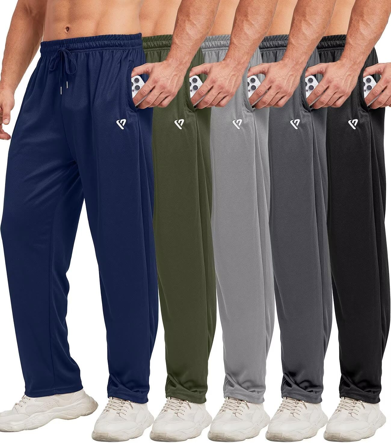 5 Pack Mens Sweatpants Open Bottom Joggers for Men with Zip Pockets Loose Fit Me...