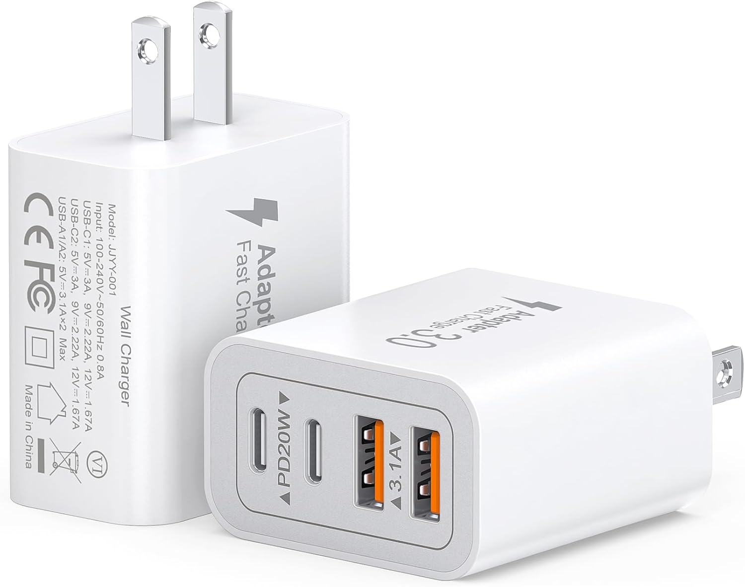40W USB C Charger Block, 2-Pack 4-Port Type C Fast Charging Brick Dual PD&QC Wal...