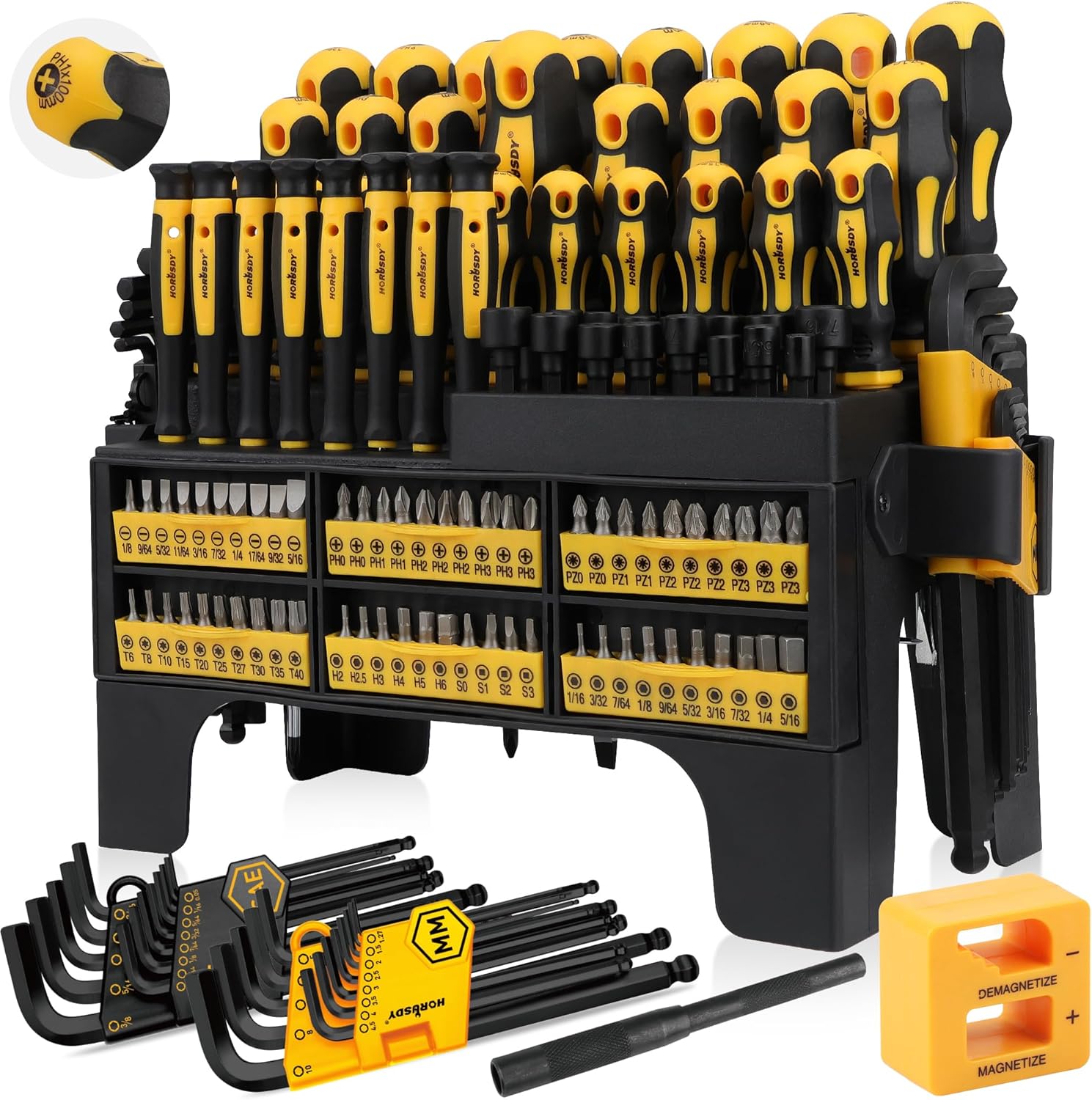 HORUSDY 140-Piece Magnetic Screwdriver Set with Plastic Racking, Includes SAE &...