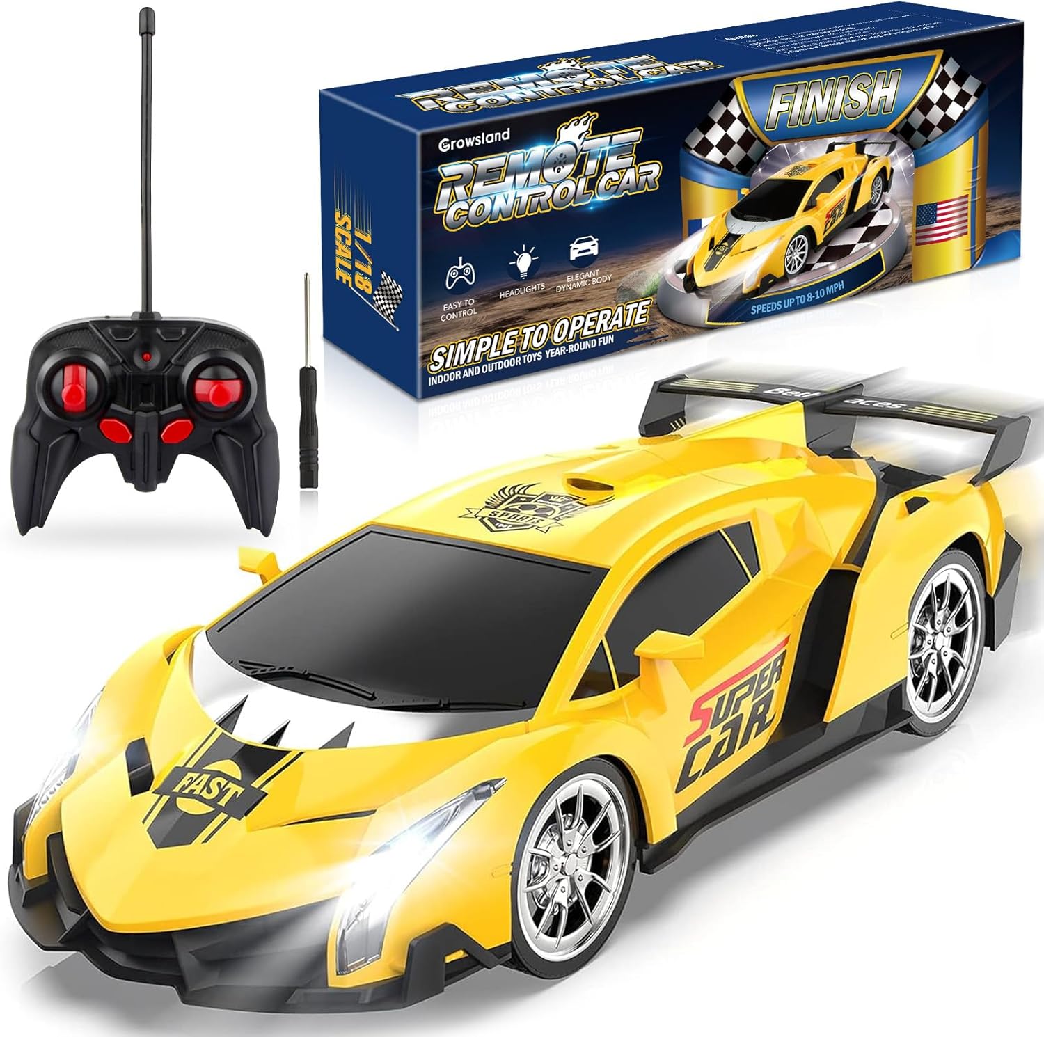 Growsland 2023 Remote Control Car, RC Cars for Kids 1:18 Electric Toy Car Hobby...
