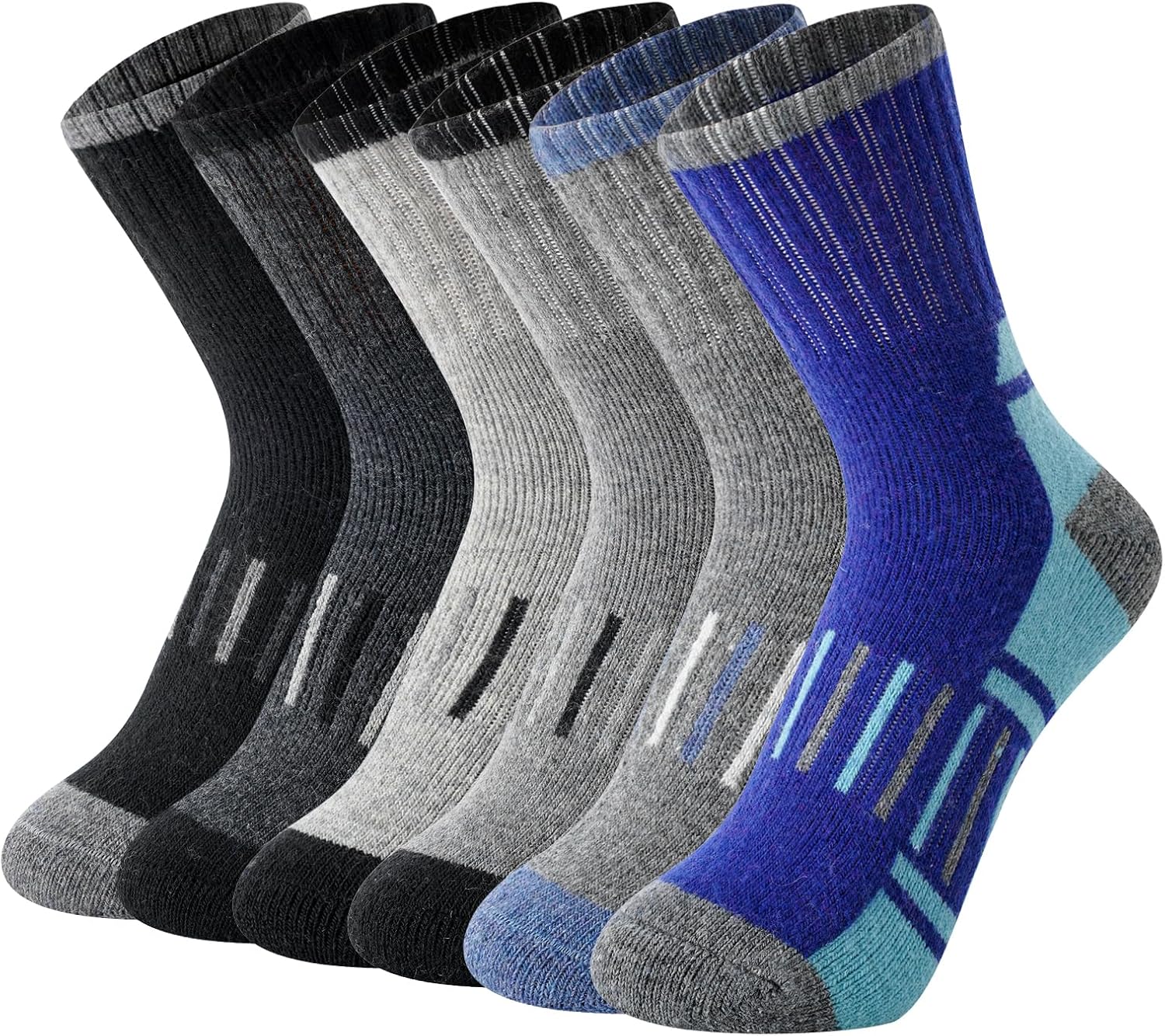 Kids Merino Wool Hiking Socks, 6 Pairs Winter Warm Thermal Boot Crew Socks for B...