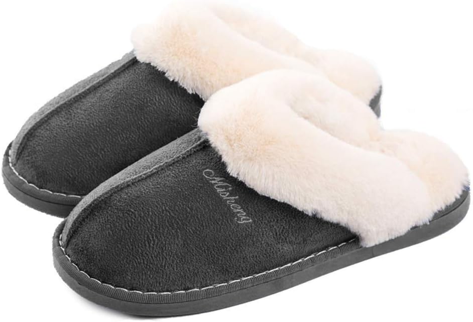 Misolin Womens Slipper Memory Foam Fluffy Slip-on House Suede Fur Lined/Anti-Ski...