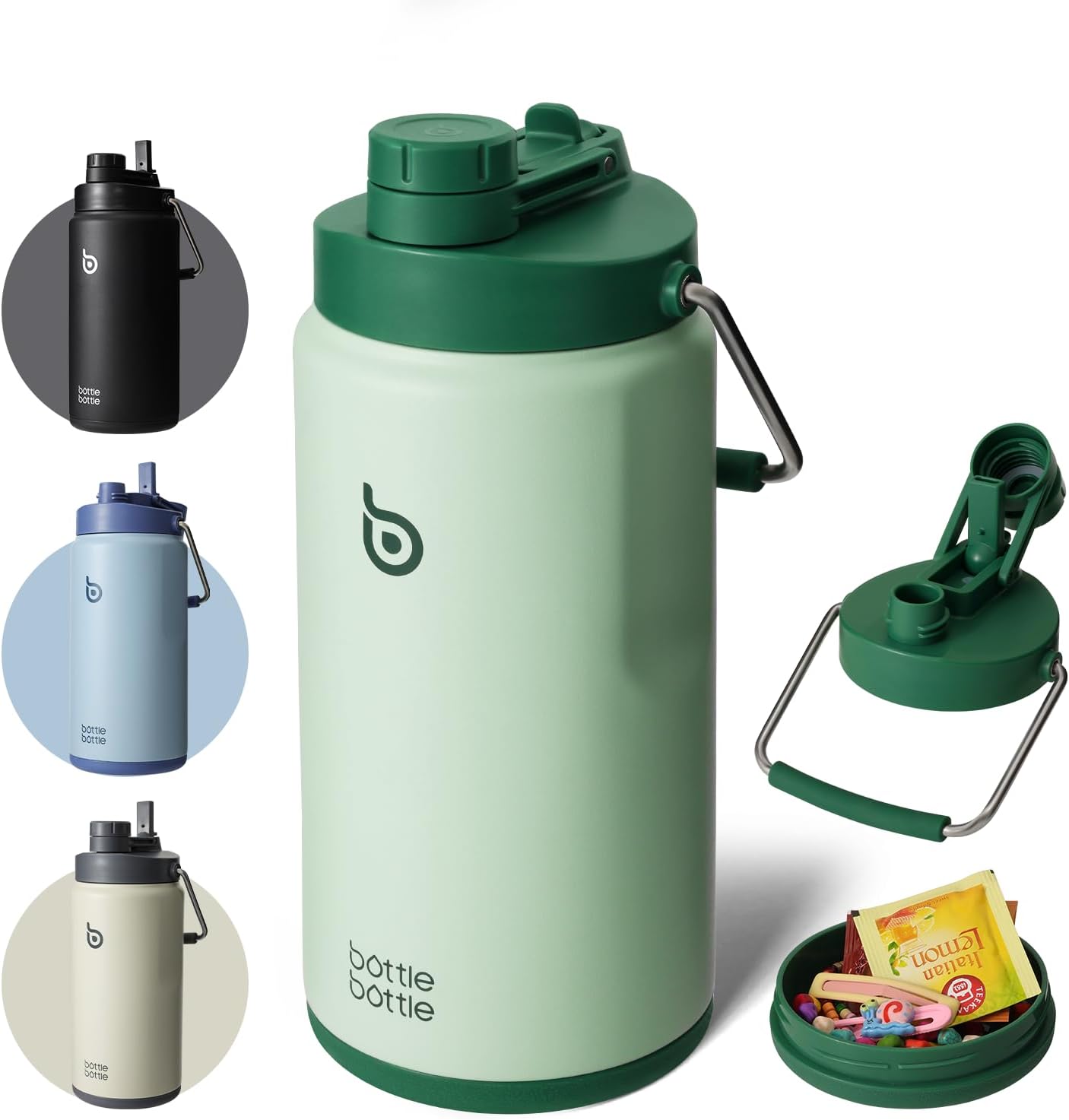 BOTTLE BOTTLE Insulated Water Bottle 64 oz with Straw and Dual-use Lid Half Gall...