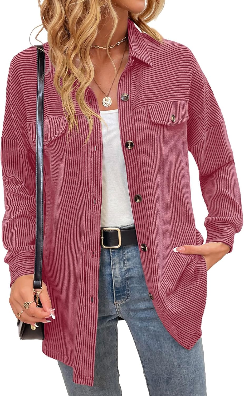 levaca Womens Ribbed Texture Button Down Shirts Casual Dressy Loose Fall Long Sl...