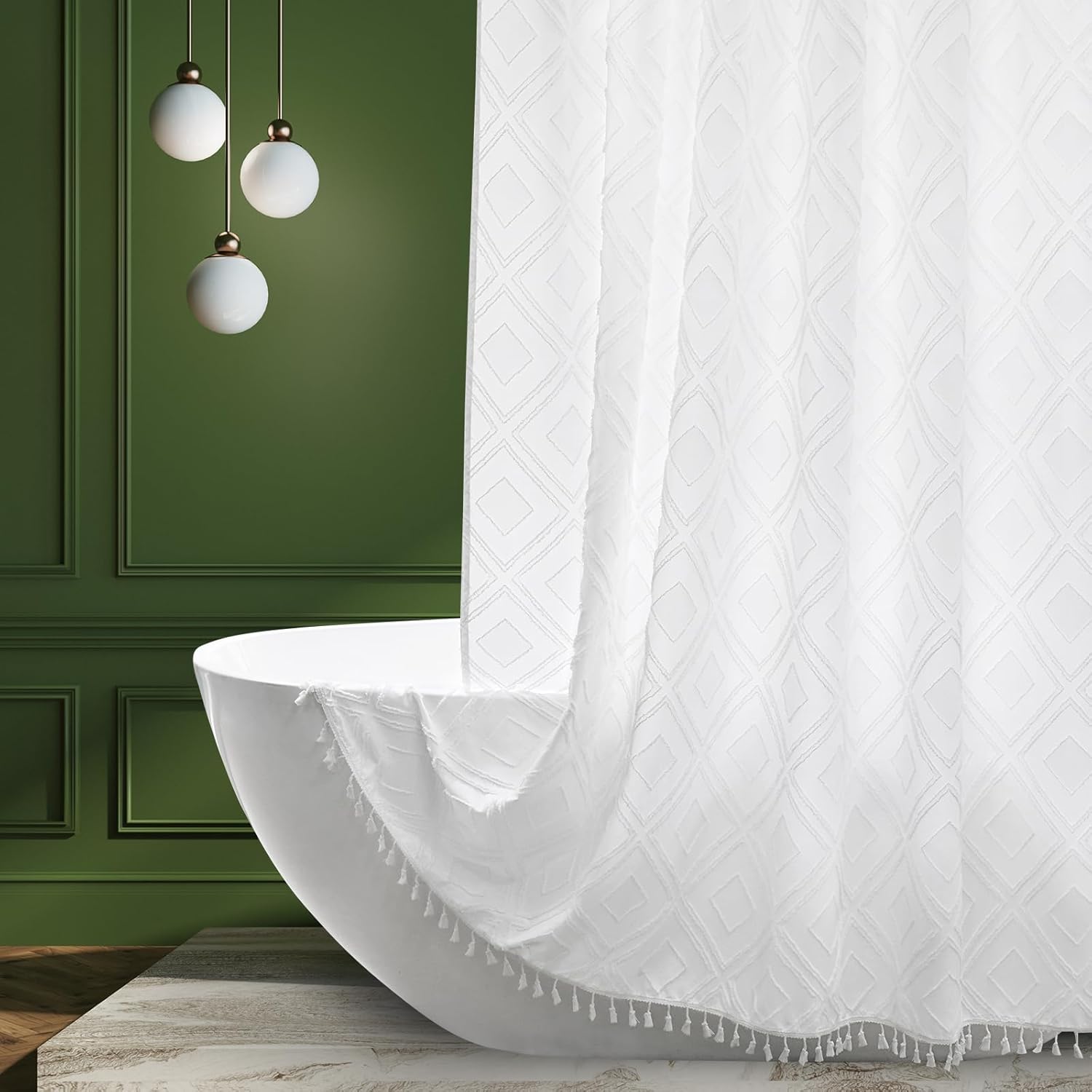 EurCross Long White Boho Shower Curtain 80 inches Length for Farmhouse, Soft & E...