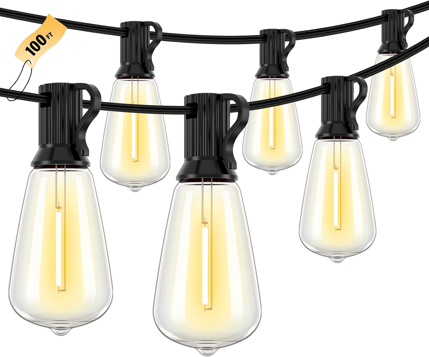 100FT LED Outdoor String Lights, 2700K LED Patio Lights with 50+2 Shatterproof V...