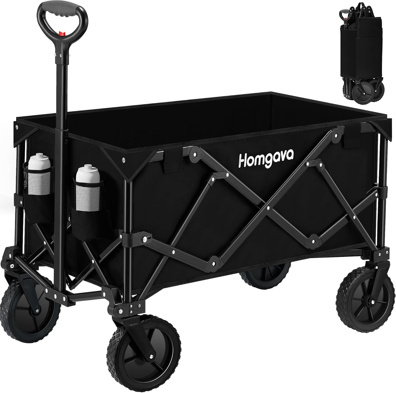 Collapsible Folding Wagon Cart 150L,Heavy Duty Garden Cart with All Terrain Whee...