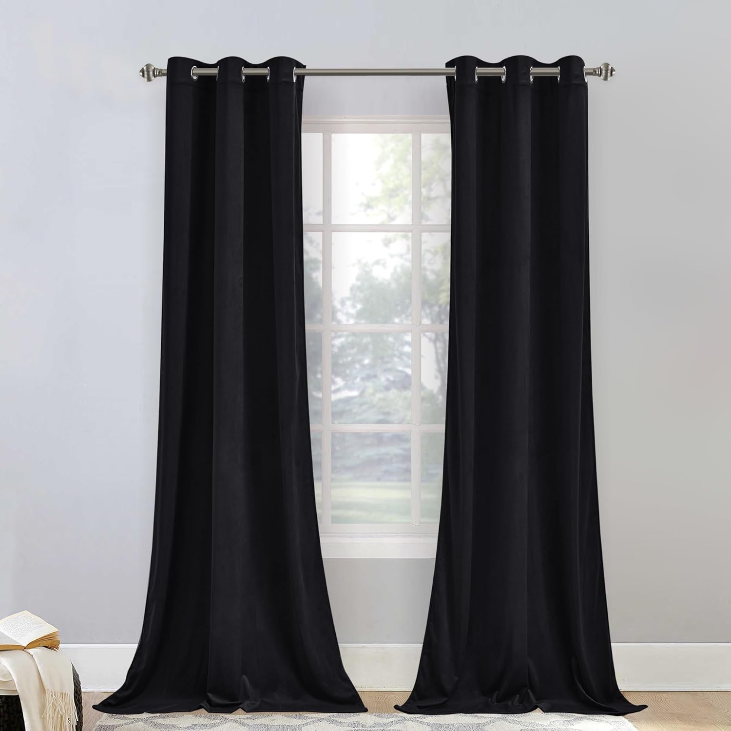 StangH Black Door Curtains for Bedroom, Grommet Velvet Blackout Thermal Insulate...