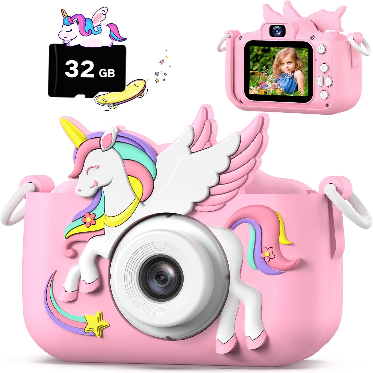 Upgrade Kids Camera for Boys Girls, Toddler Digital Selfie Camera with Cute Prot...
