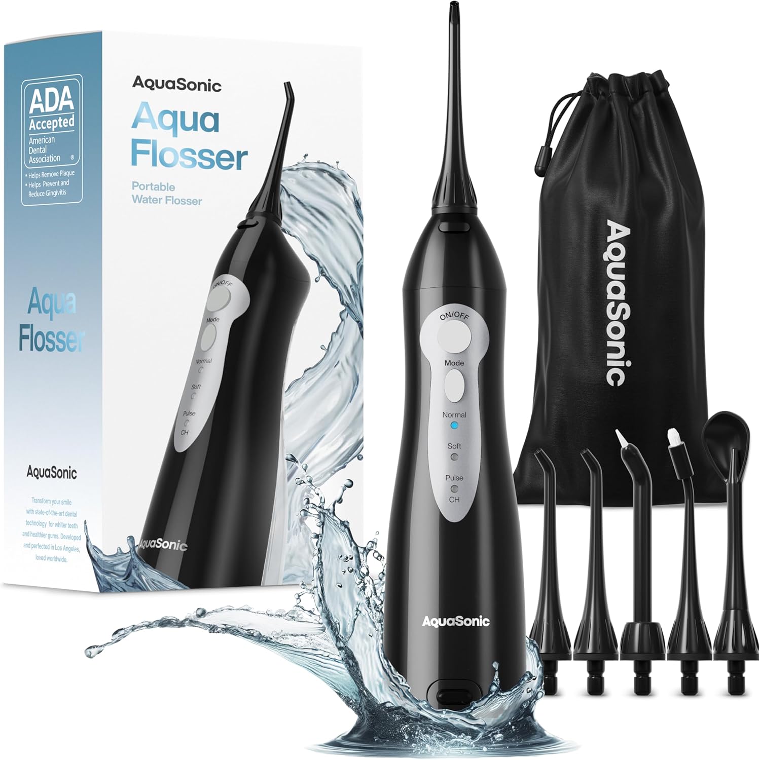Aquasonic Aqua Flosser - Professional Rechargeable Water Flosser with 5 Tips - O...