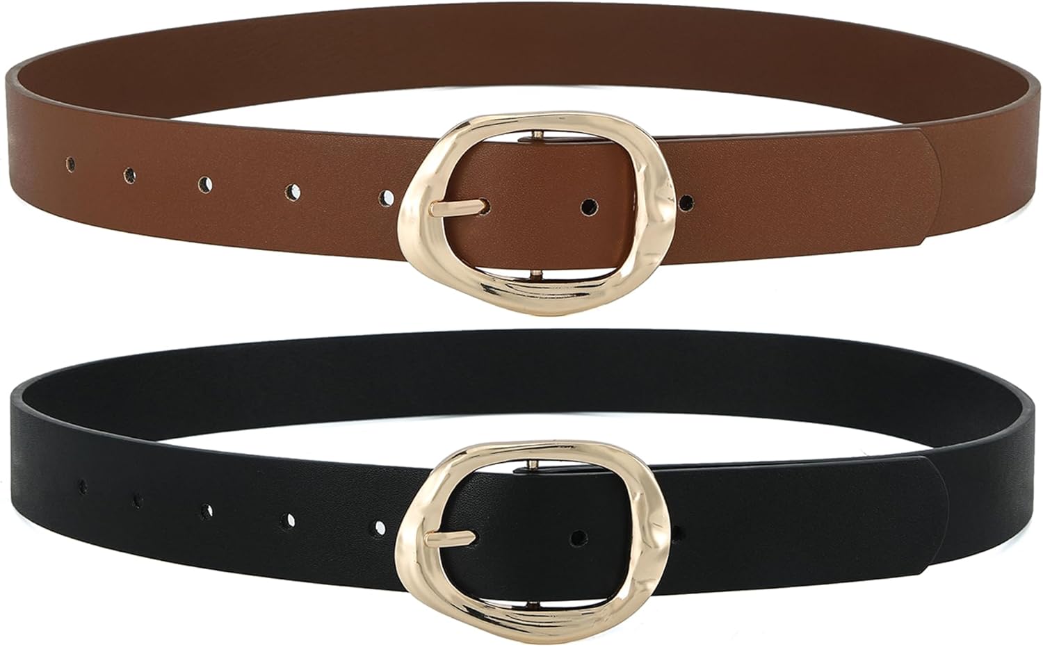 Earnda Leather Belts for Women Casual Fashion Waist Belt with Liquid Shapes Gold...