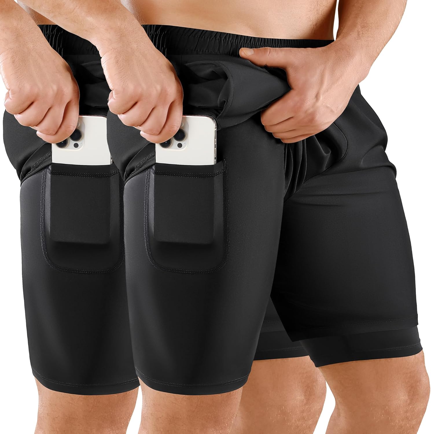 Niksa Running Shorts Men 2 in 1 Gym Shorts with Phone Pocket 7" Sports Shorts Li...