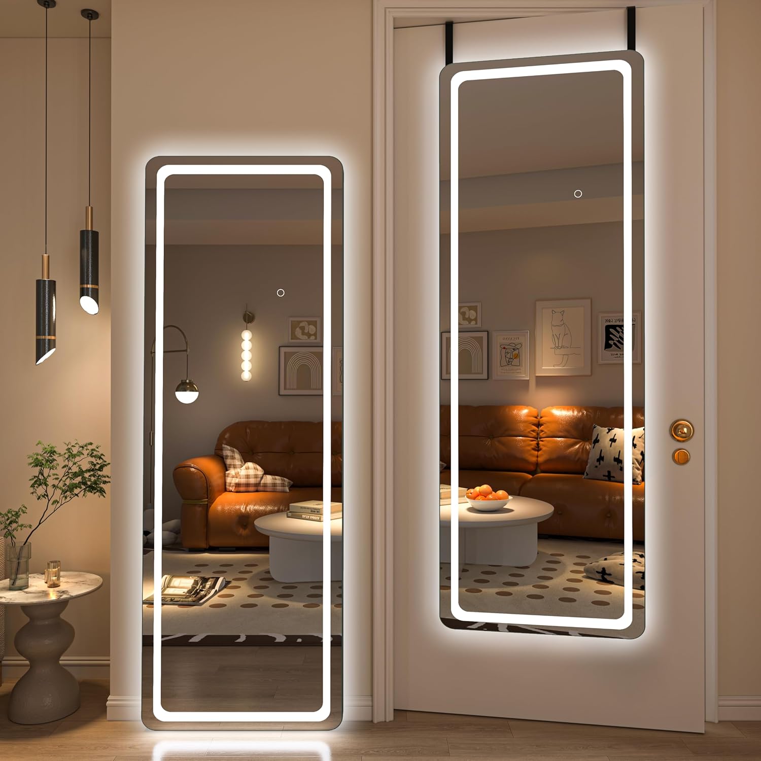 Hasipu LED Door Mirror Full Length, 56 x 16 Over The Door Mirror,Hanging Mirror...