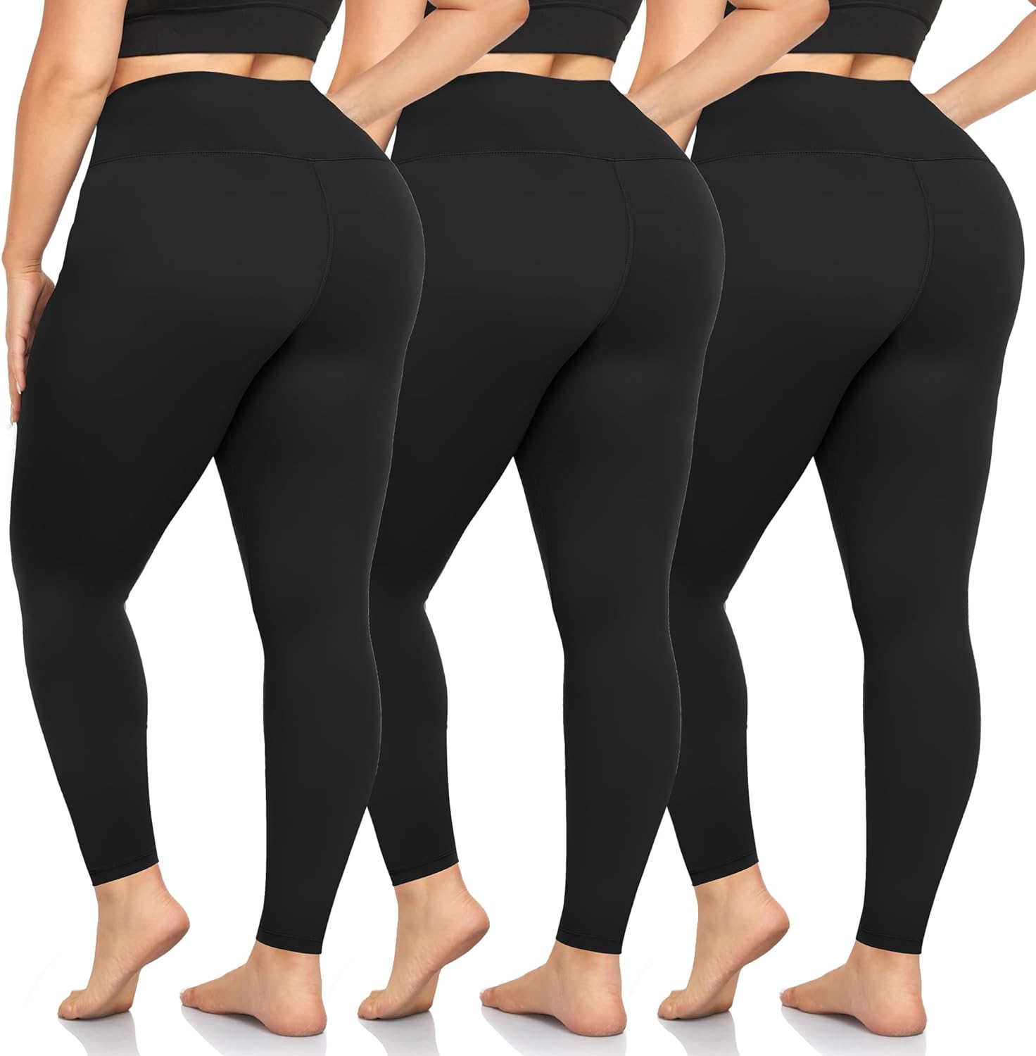 we fleece 3 Pack Plus Size Leggings for Women -Stretchy X-Large-4X Tummy Control...