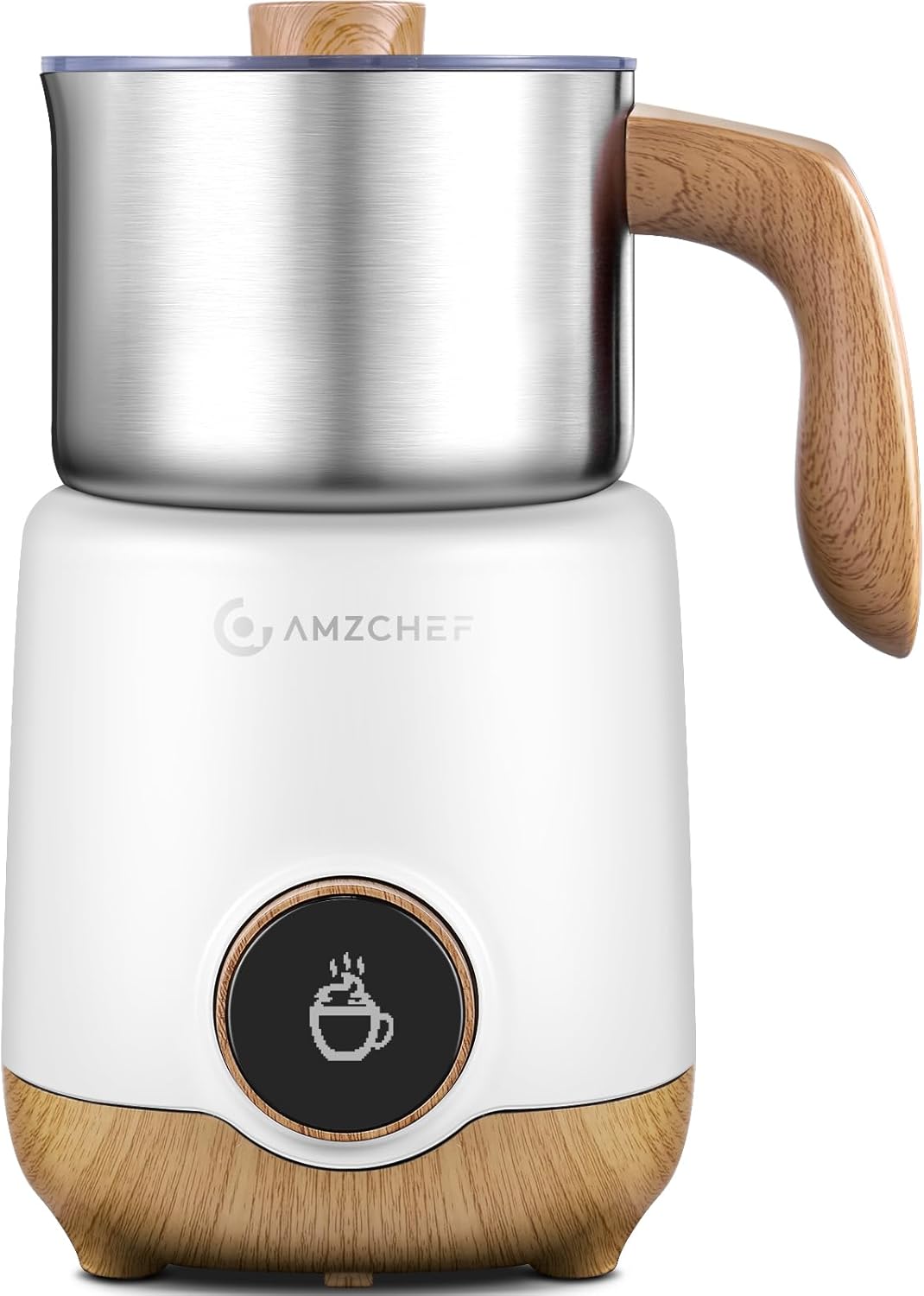AMZCHEF 8-IN-1 Milk Frother and Steamer 550 Watts, 21 oz Split Stainless Steel A...