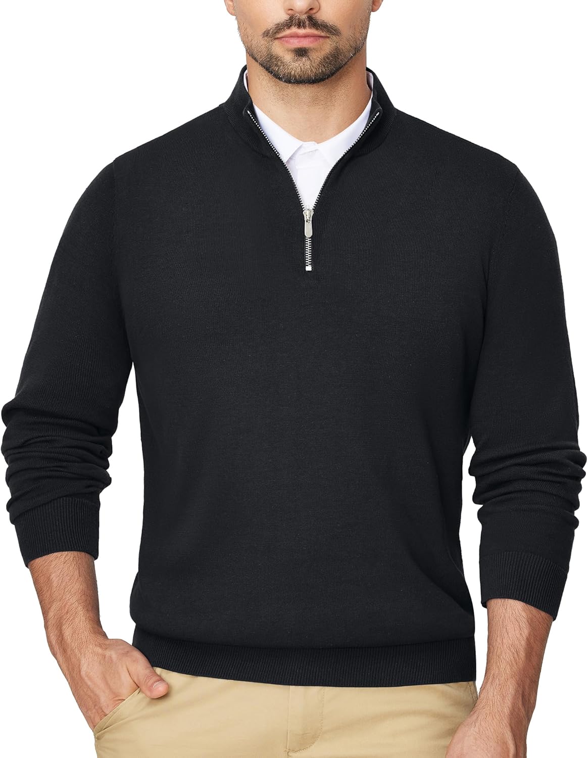 Alimens & Gentle Mens Quarter Zip Pullover Sweaters Cotton Lightweight Mock Neck...