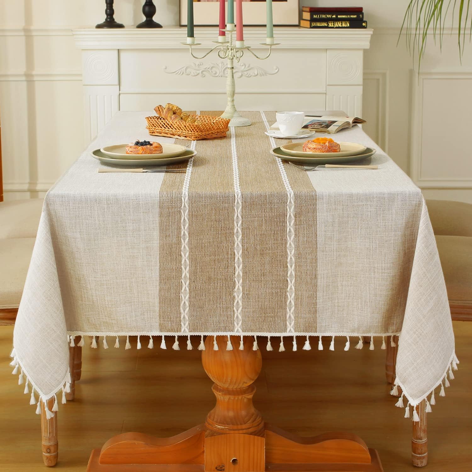 Laolitou Rustic Cotton Linen Table Cloth,Tablecloths for 6 Foot Rectangle Tables...