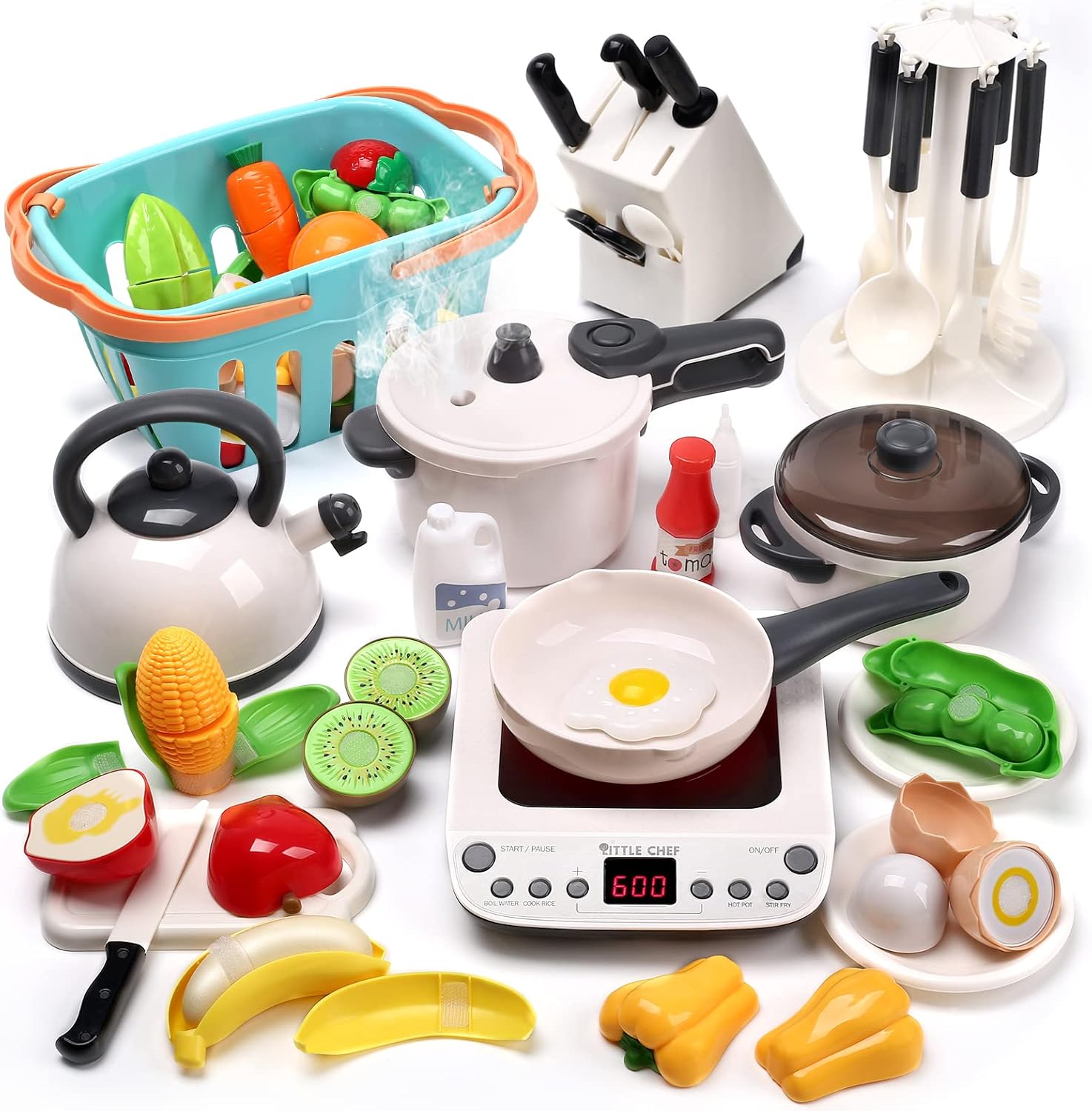 CUTE STONE Pretend Play Kitchen Toy with Cookware...
