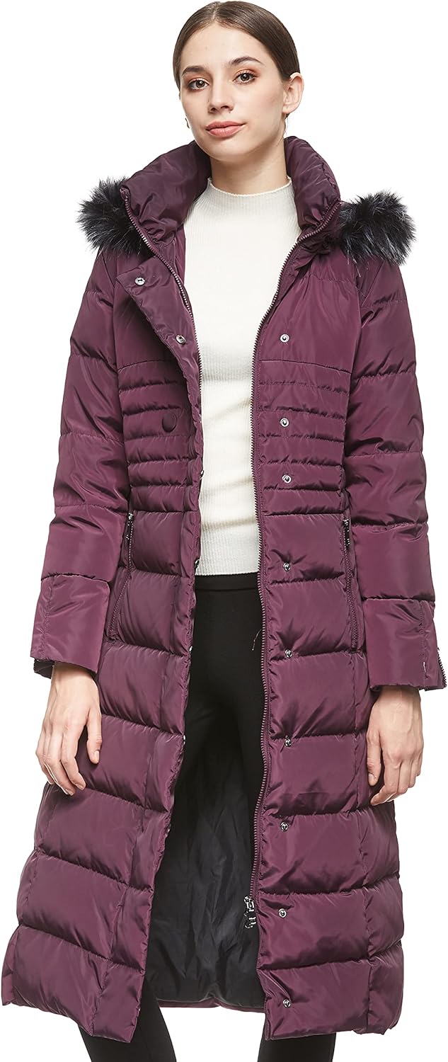 Orolay Women Warm Down Jacket with Hood Fur Long Puffer Coat Large Purple