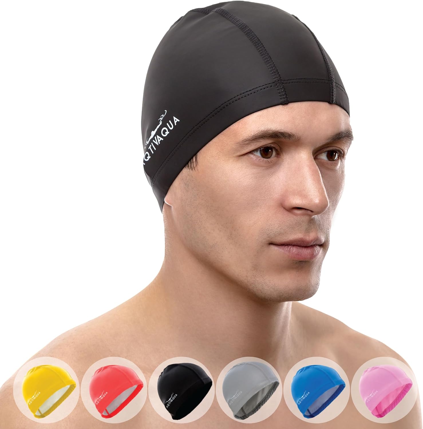 AqtivAqua Swimming Cap for Adults and Kids — Soft and Elastic Spandex with Prote...