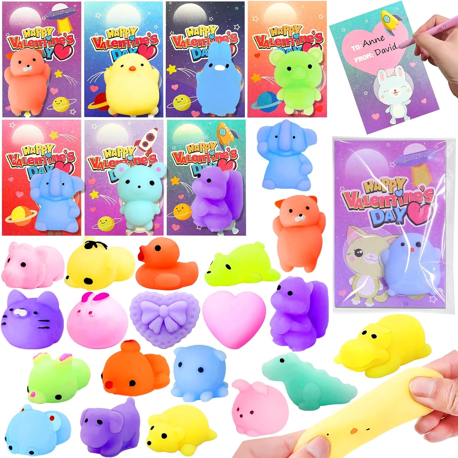 28 Pcs Valentines Day Cards for Kids with Animals Squishies Toy Mini Bear Heart...