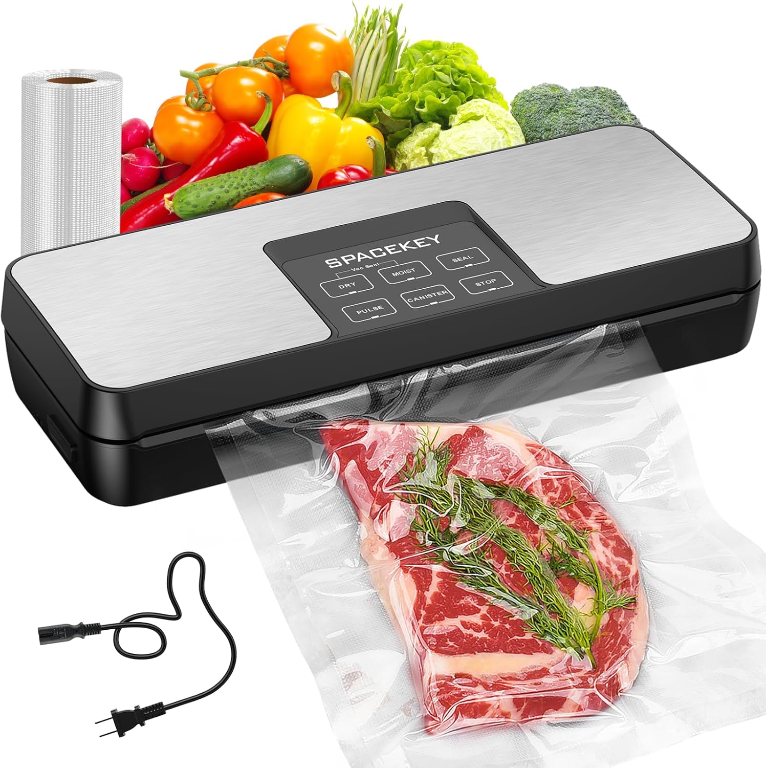 SPACEKEY Vacuum Sealer Machine, 85Kpa Food Sealer with Bag Roll Storage Space, 8...