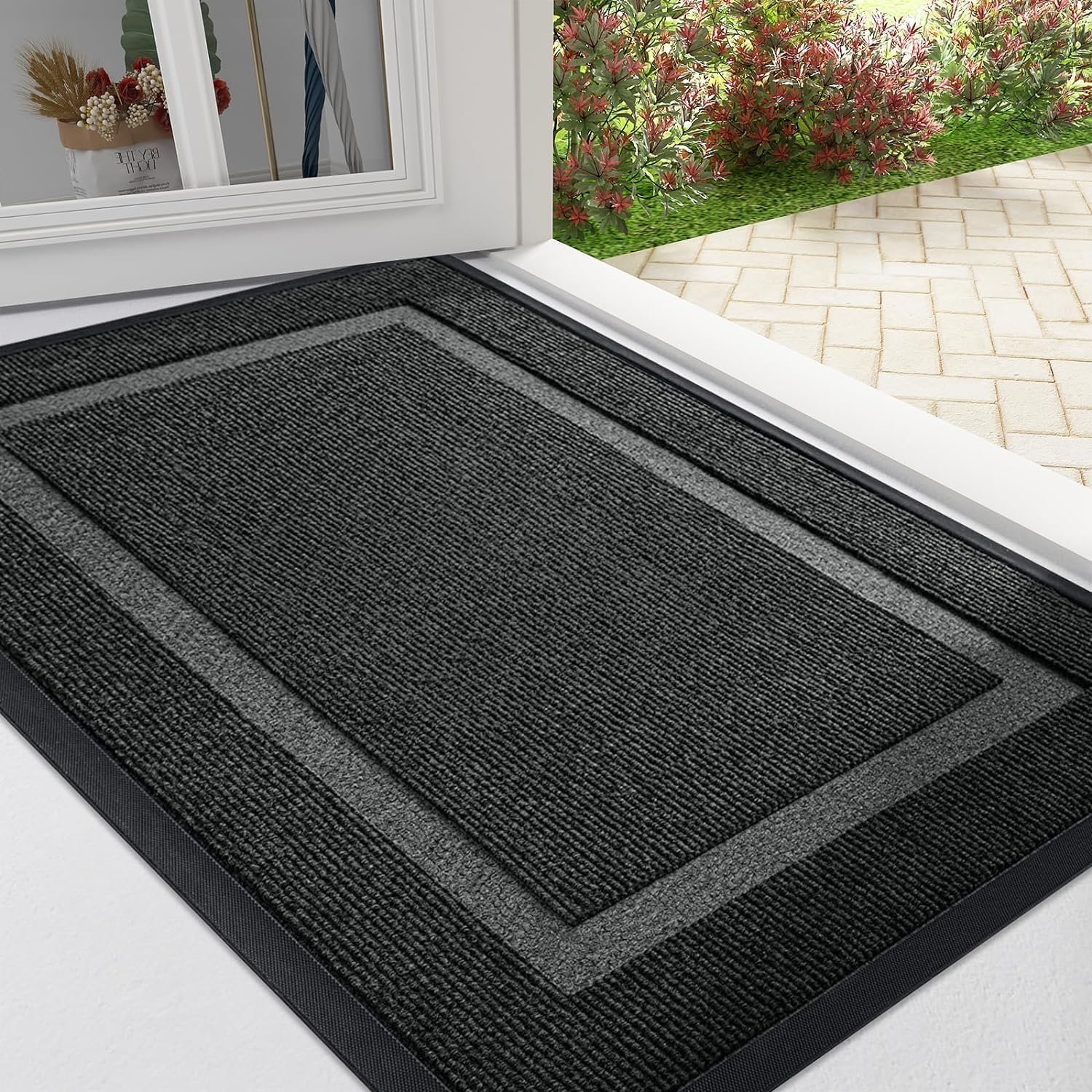 Homaxy Door Mat, Rubber Backed Non Slip Door Matts Indoor, Dirt Trapper Absorben...