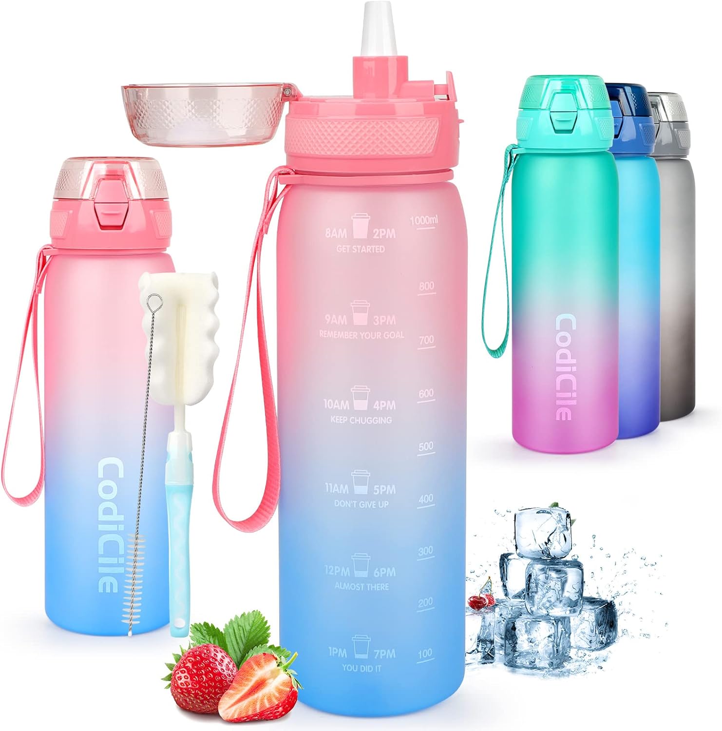 CodiCile Water Bottle,Water Bottle 1L,Water Bottle with Straw,Non-Toxic BPA Free...