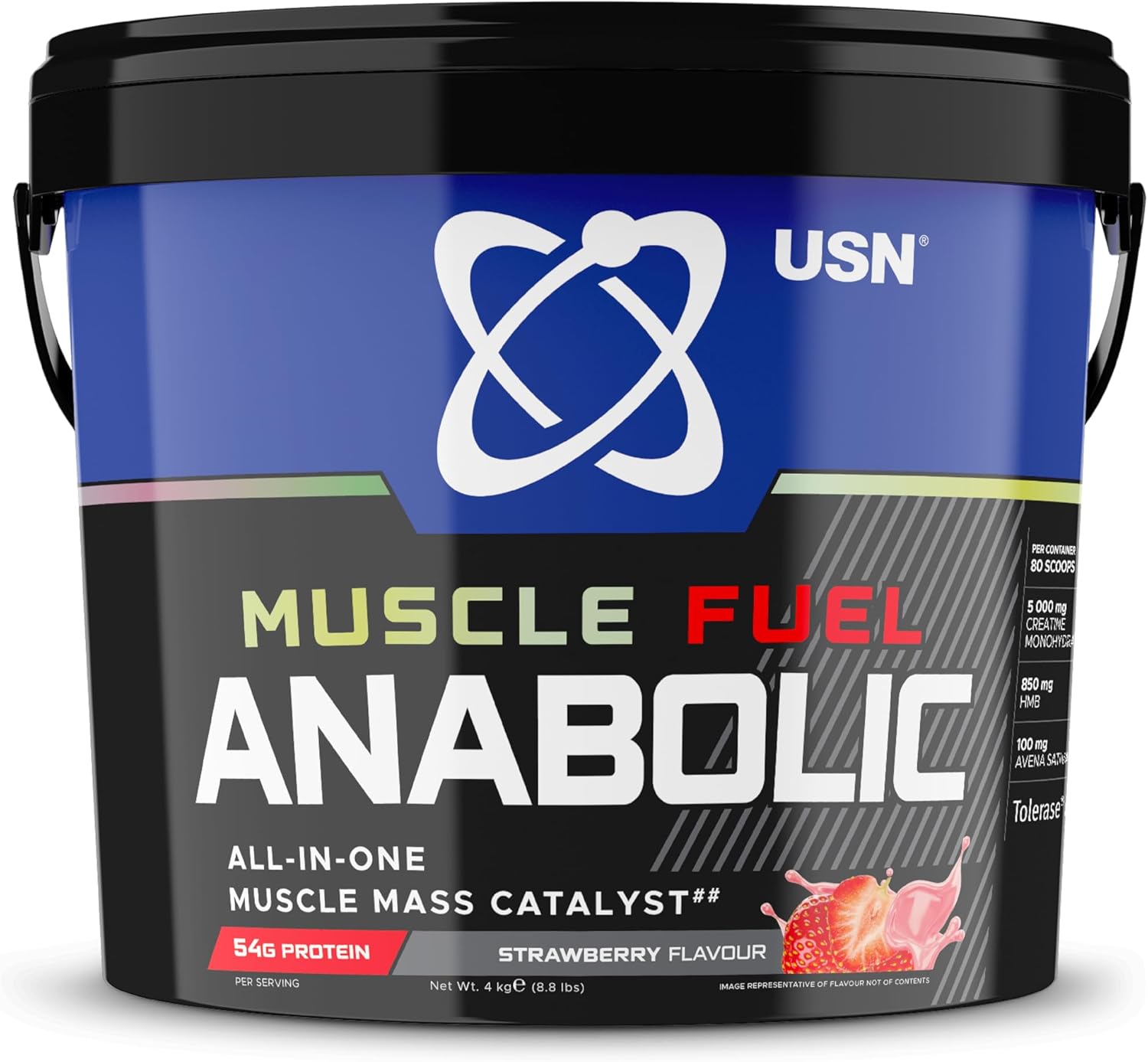USN Muscle Fuel Anabolic All-In-One Muscle Mass Gainer, Strawberry Flavour - 4kg...