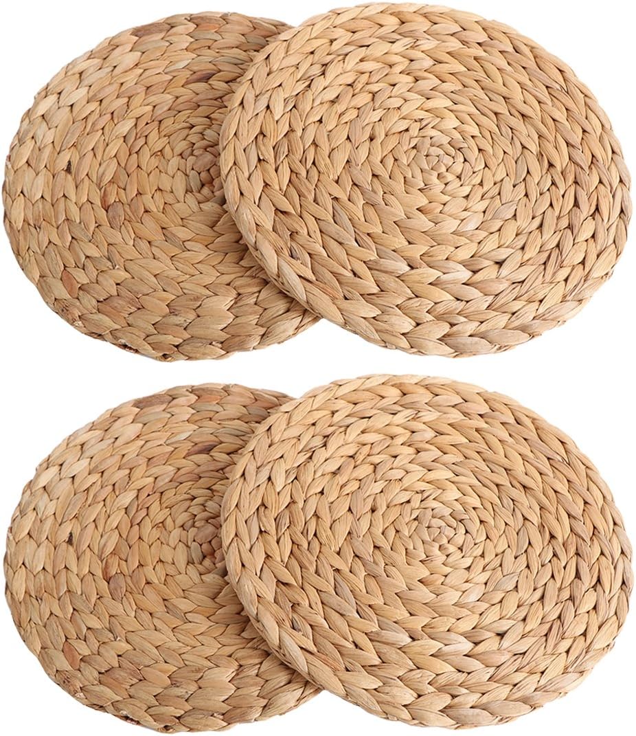 kilofly Natural Water Hyacinth Weave Placemat Round Braided Rattan Tablemats 11....
