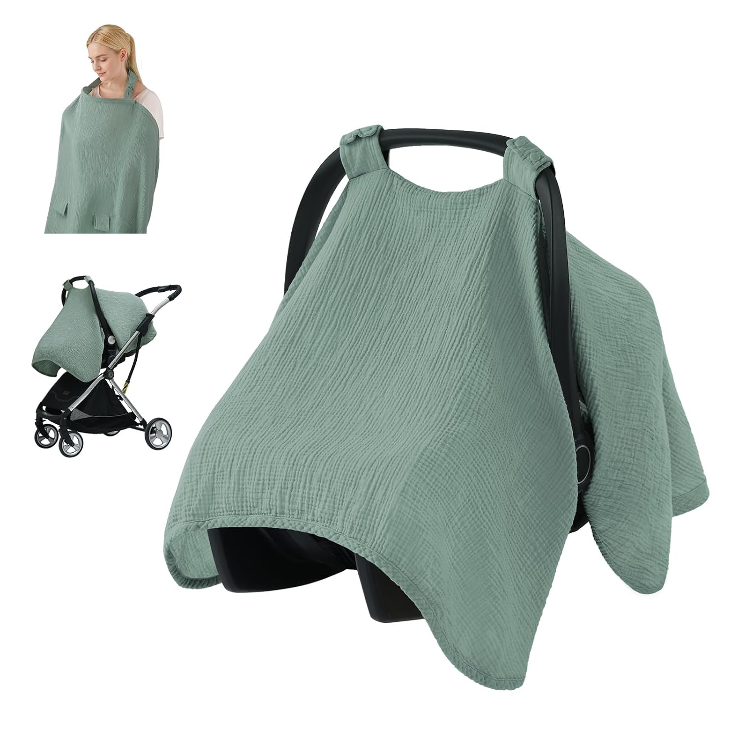 Blissful Diary 2-in-1 Muslin Baby Car Seat Cover, Multi-use Nursing Cover for Br...