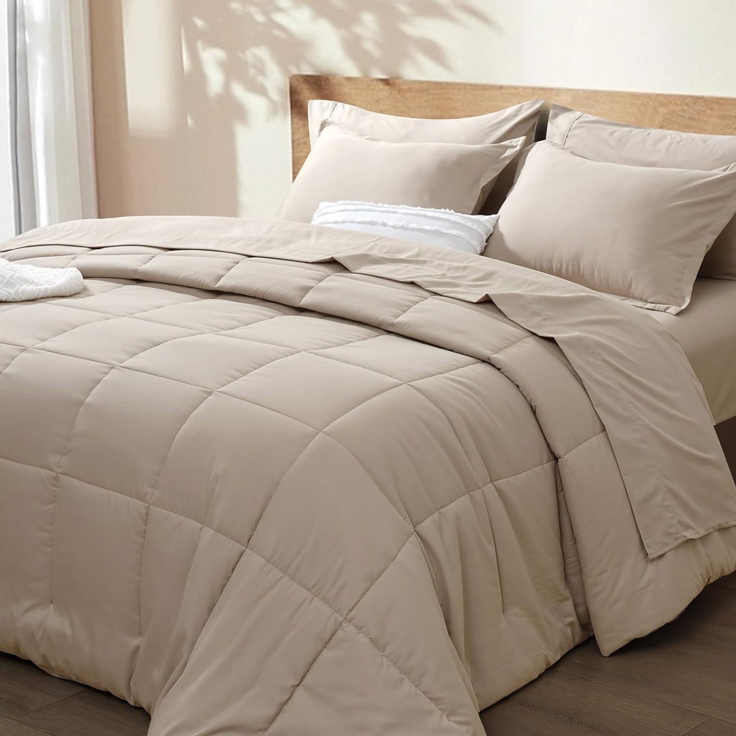 PHF 7 Pieces California King Comforter Set Taupe, Bed in a Bag & 18" Sheet Set A...