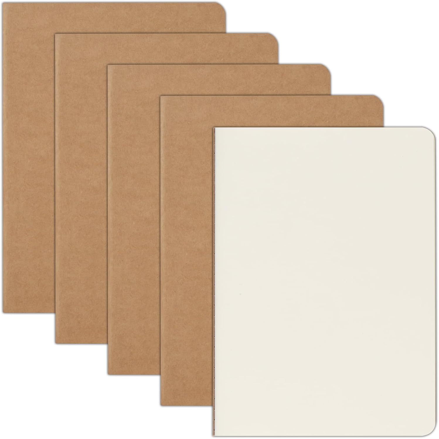 ZCZN A5 Plain Paper Notebooks - 5 Pack, 60 Pages Each, Kraft Cover Blank Noteboo...