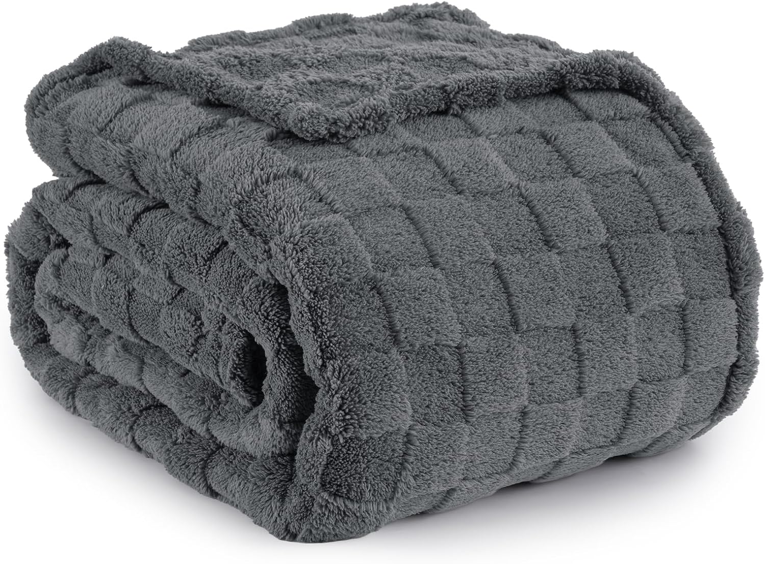 PHF Dark Grey Fleece Blanket for Couch, Warm Checkered Blanket for Fall and Wint...