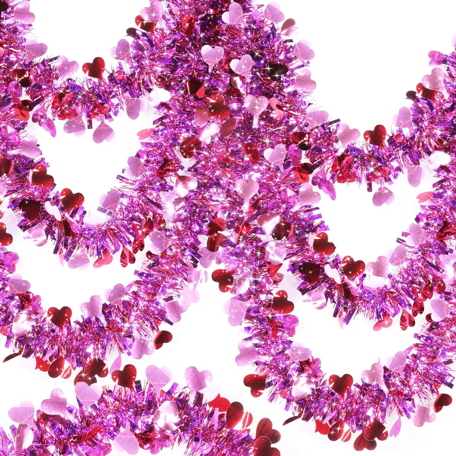 TURNMEON 33 Feet Valentines Day Decorations Heart Tinsel Garland, Red Pink Purpl...