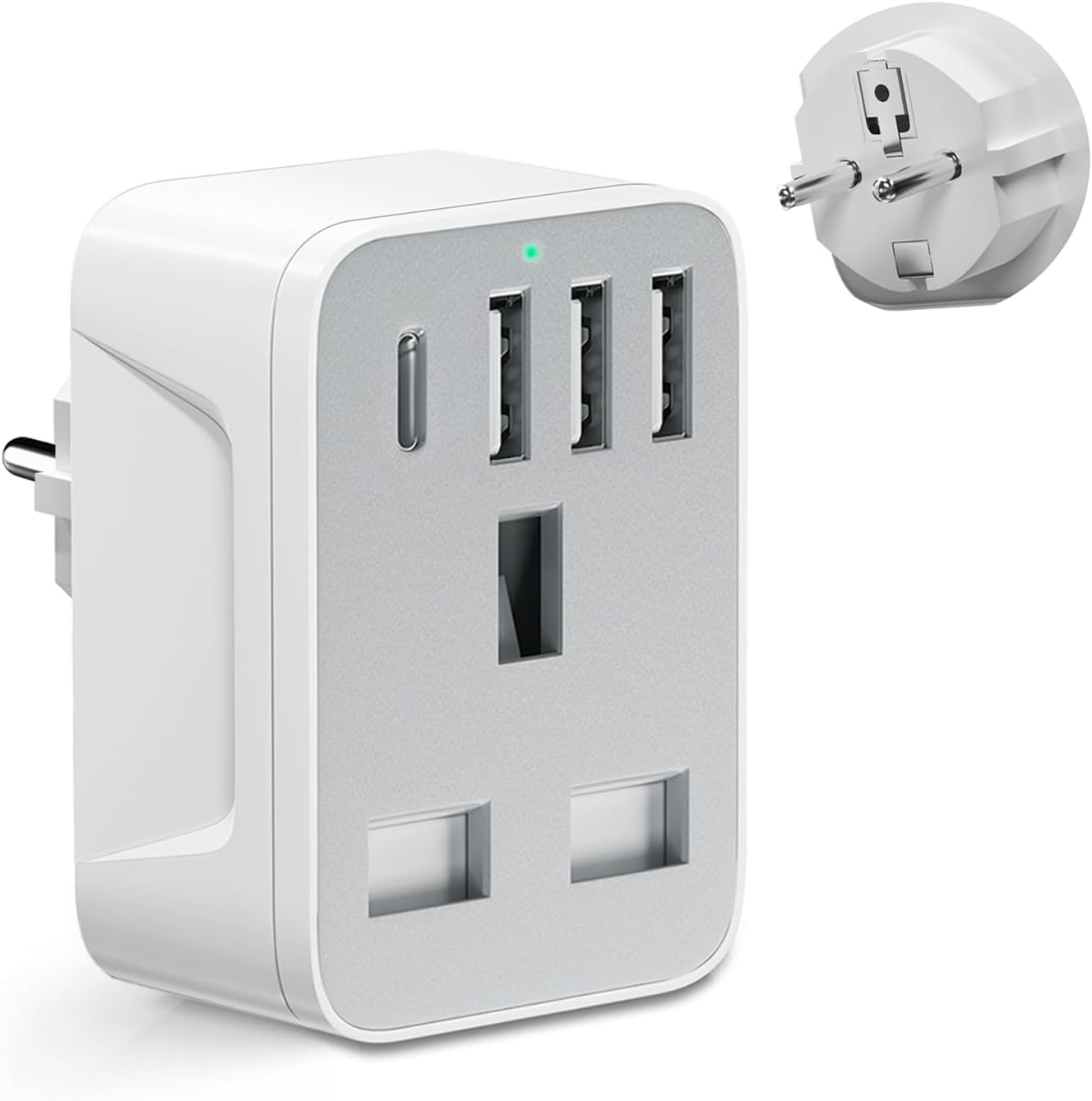 European to uk plug adapter,travel adapter UK to European Plug with 1*USB C & 3*...