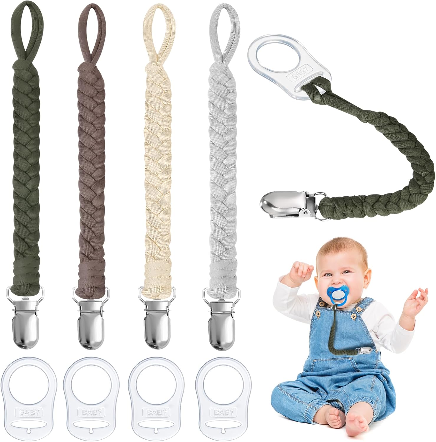 Aolso Dummy Clips Baby Pacifier Chain, 4 pcs Baby Dummy Pacifier Chain with 4pcs...