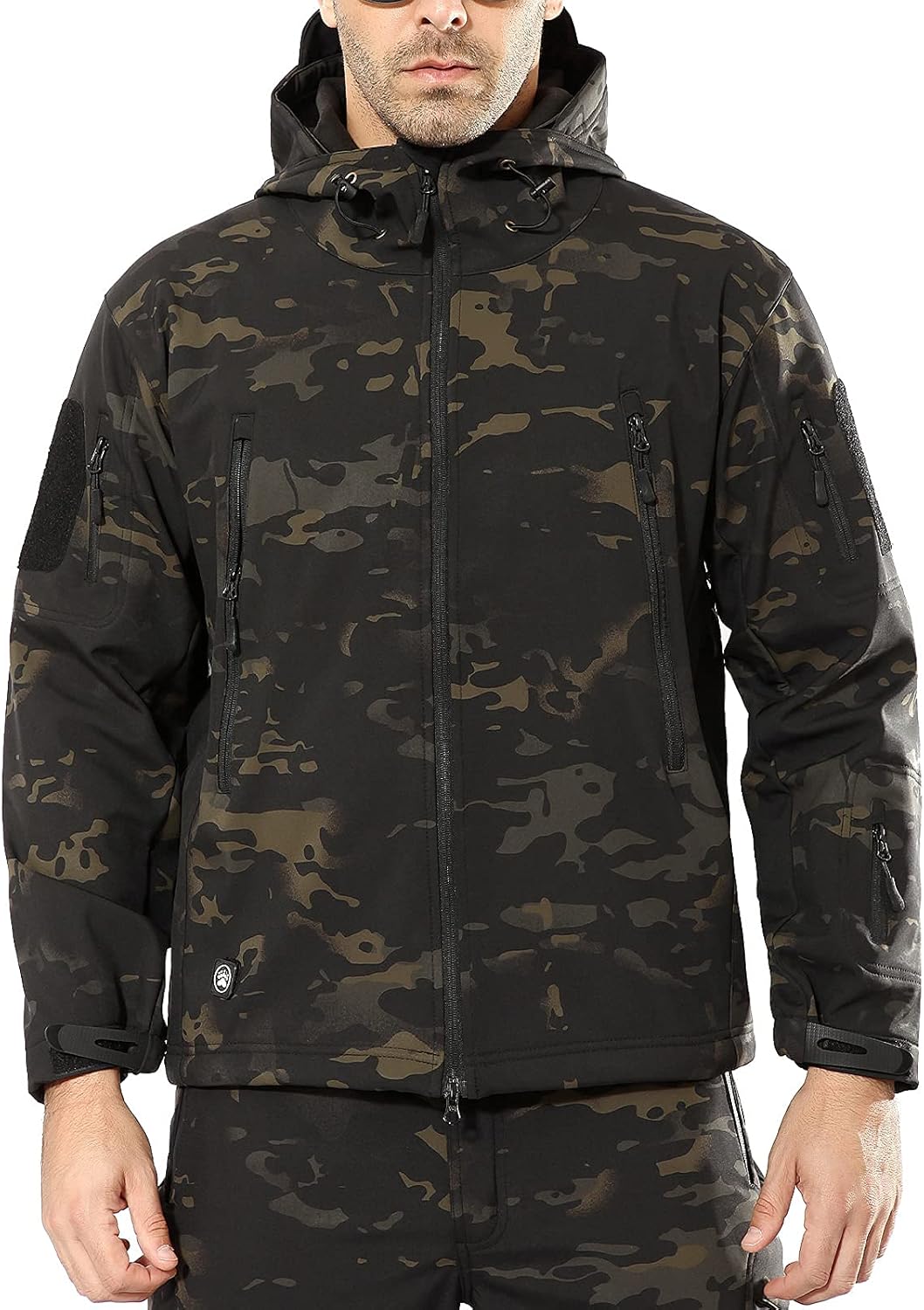 Men's Outdoor Waterproof Soft Shell Hooded Military Tactical Jacket Dark Camo X-...