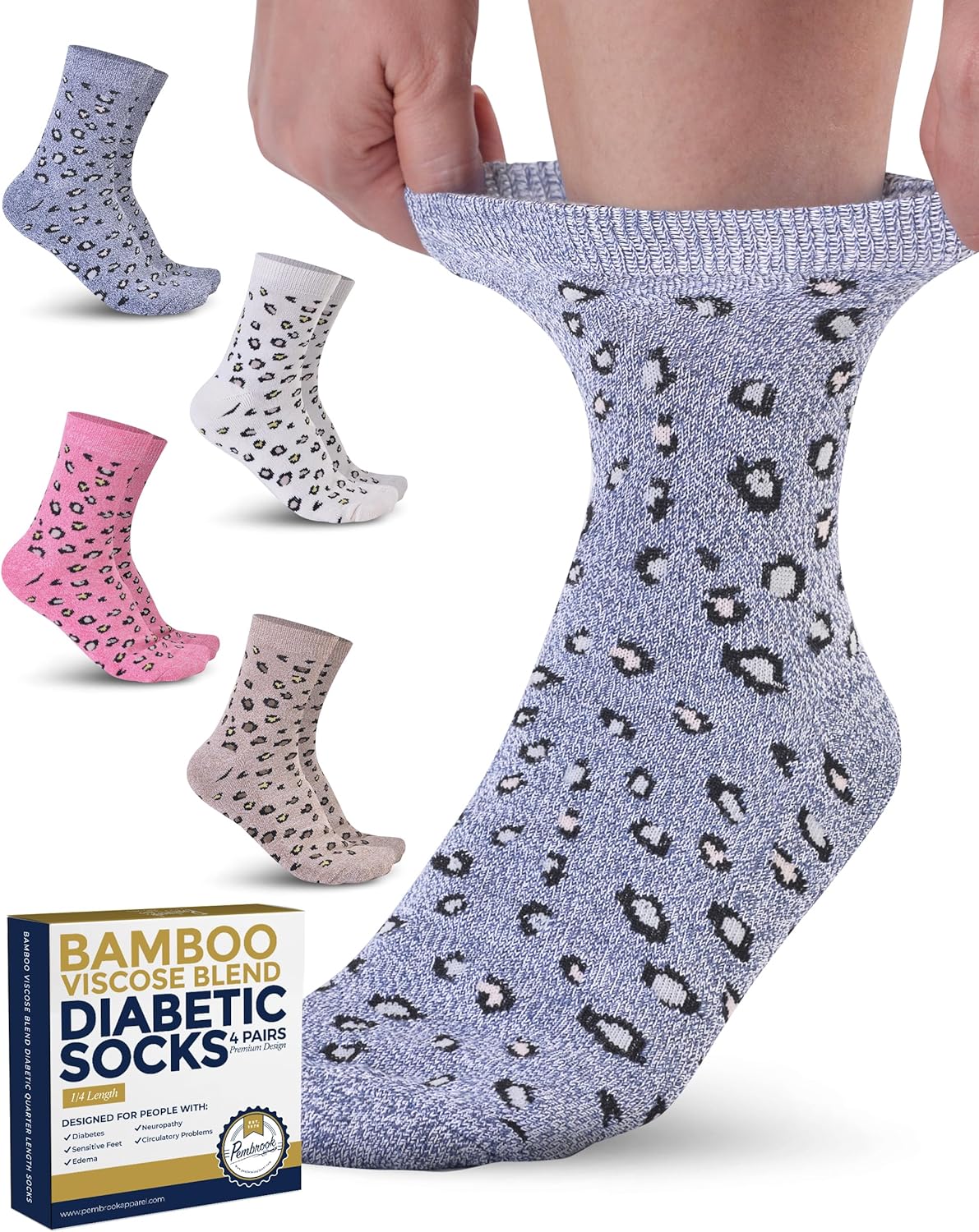 Pembrook Diabetic Socks for Women & Men - 4 Pairs Ankle Bamboo Viscose Socks Wom...