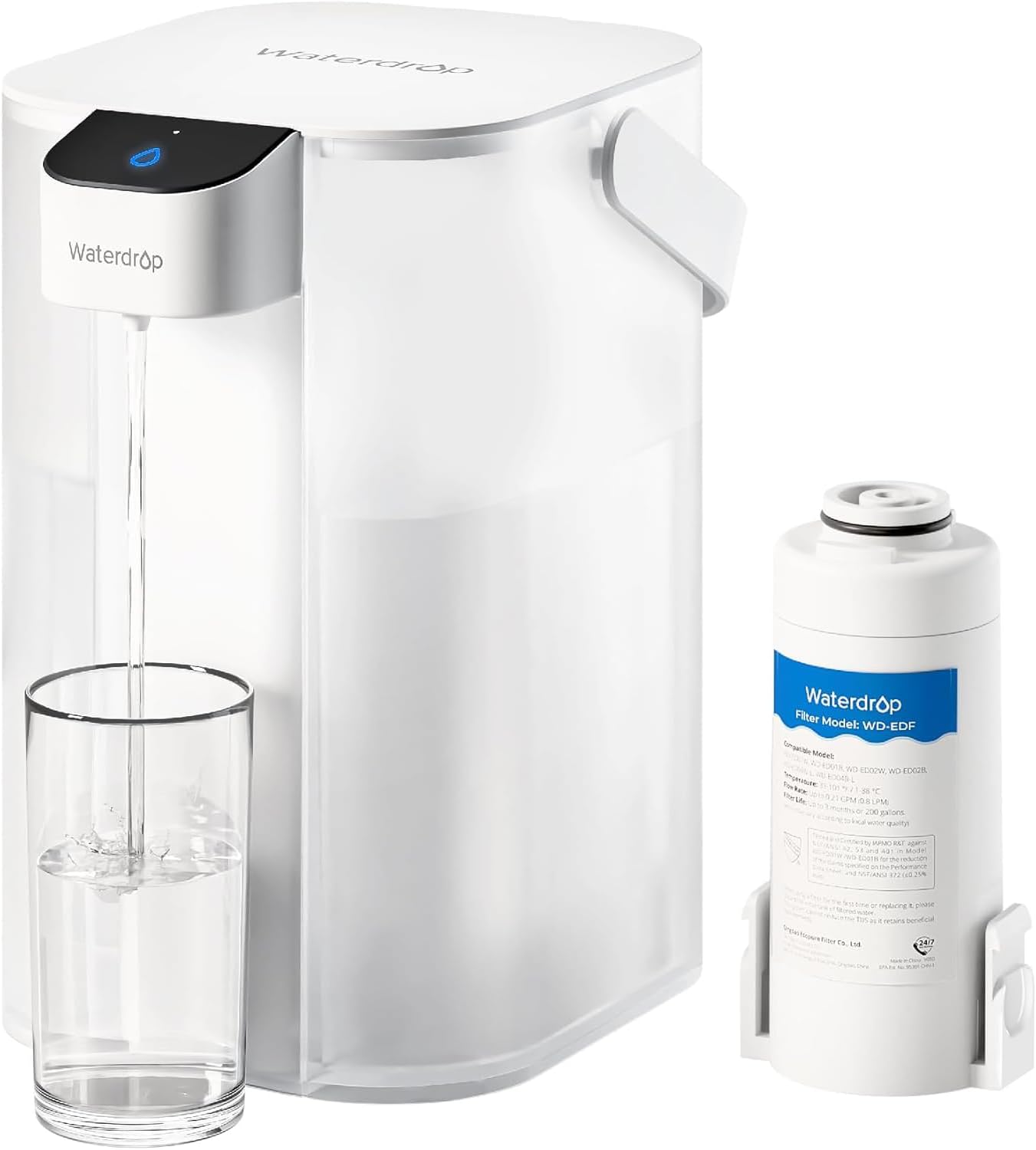 Waterdrop Electric Water Filter Pitcher, Rechargeable 200-Gallon Water Dispenser...