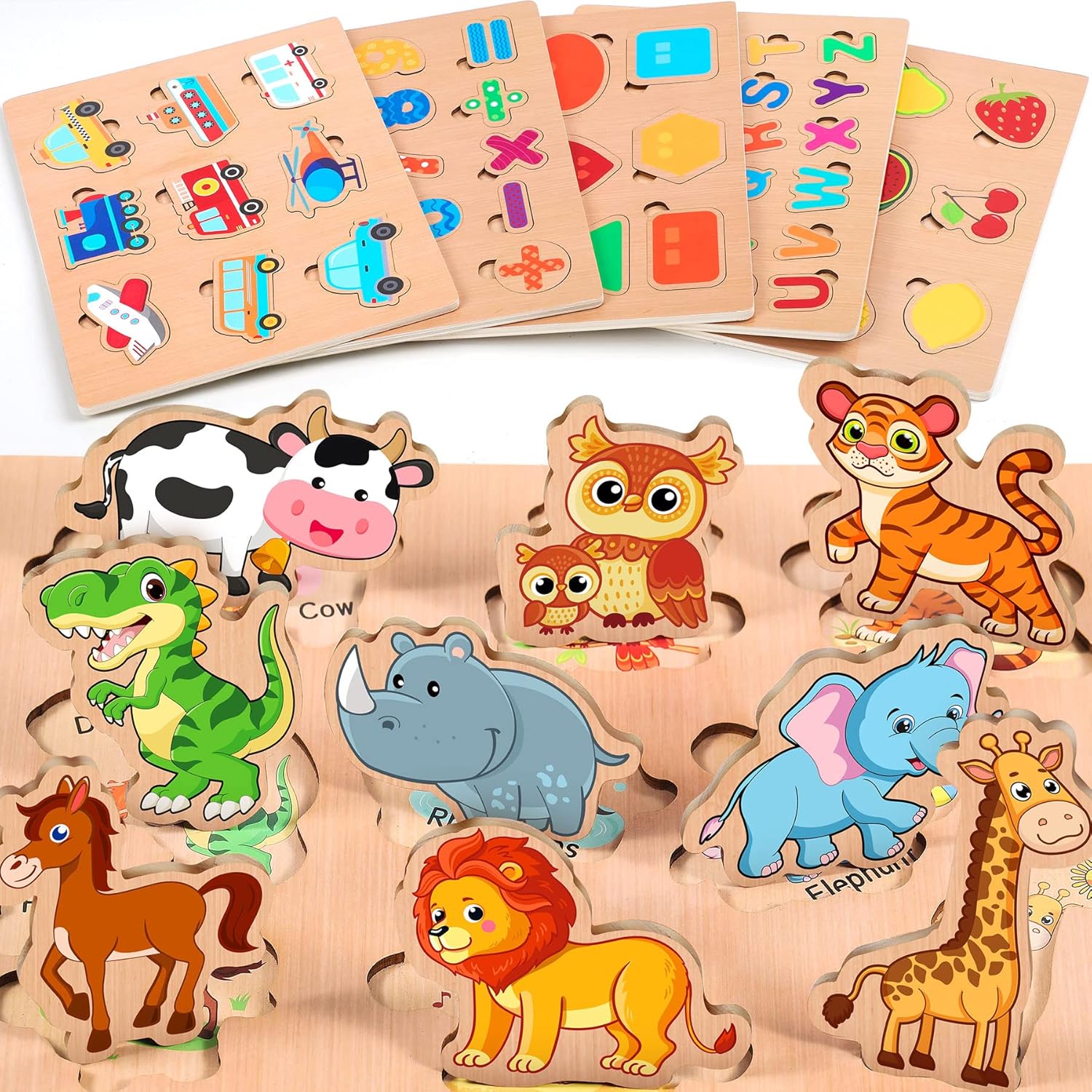 lenbest Wooden Puzzle Toddler Toys - 6PCS Jigsaw Puzzle - Toys for 3 Year Old Bo...