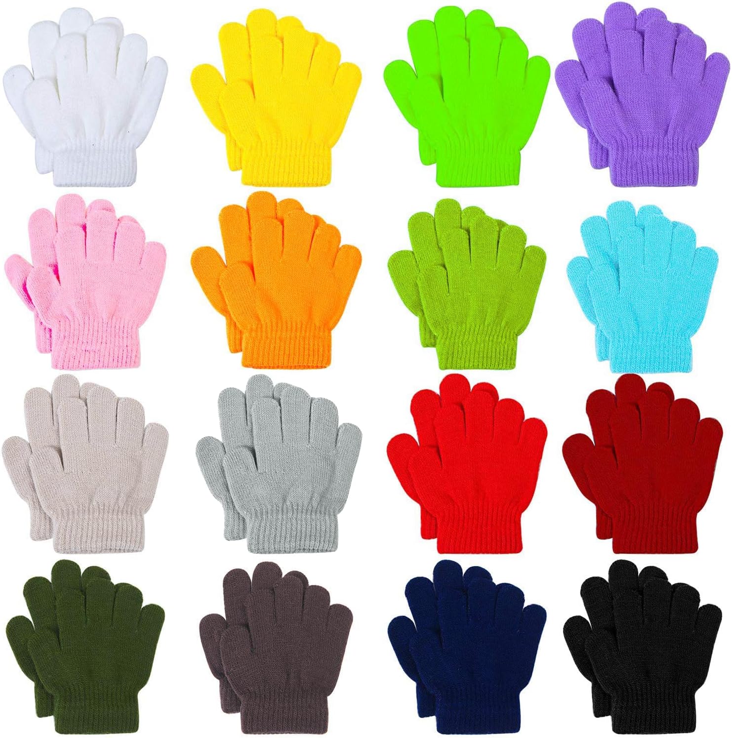 Cooraby 16 Pairs Winter Kids Warm Magic Gloves Full Fingers Stretchy Knitted Glo...