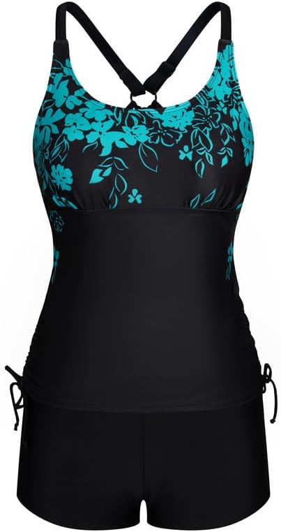 JASAMBAC Women's High Waist Tankini Swimsuits Two Piece Floral Print Bathing Sui...