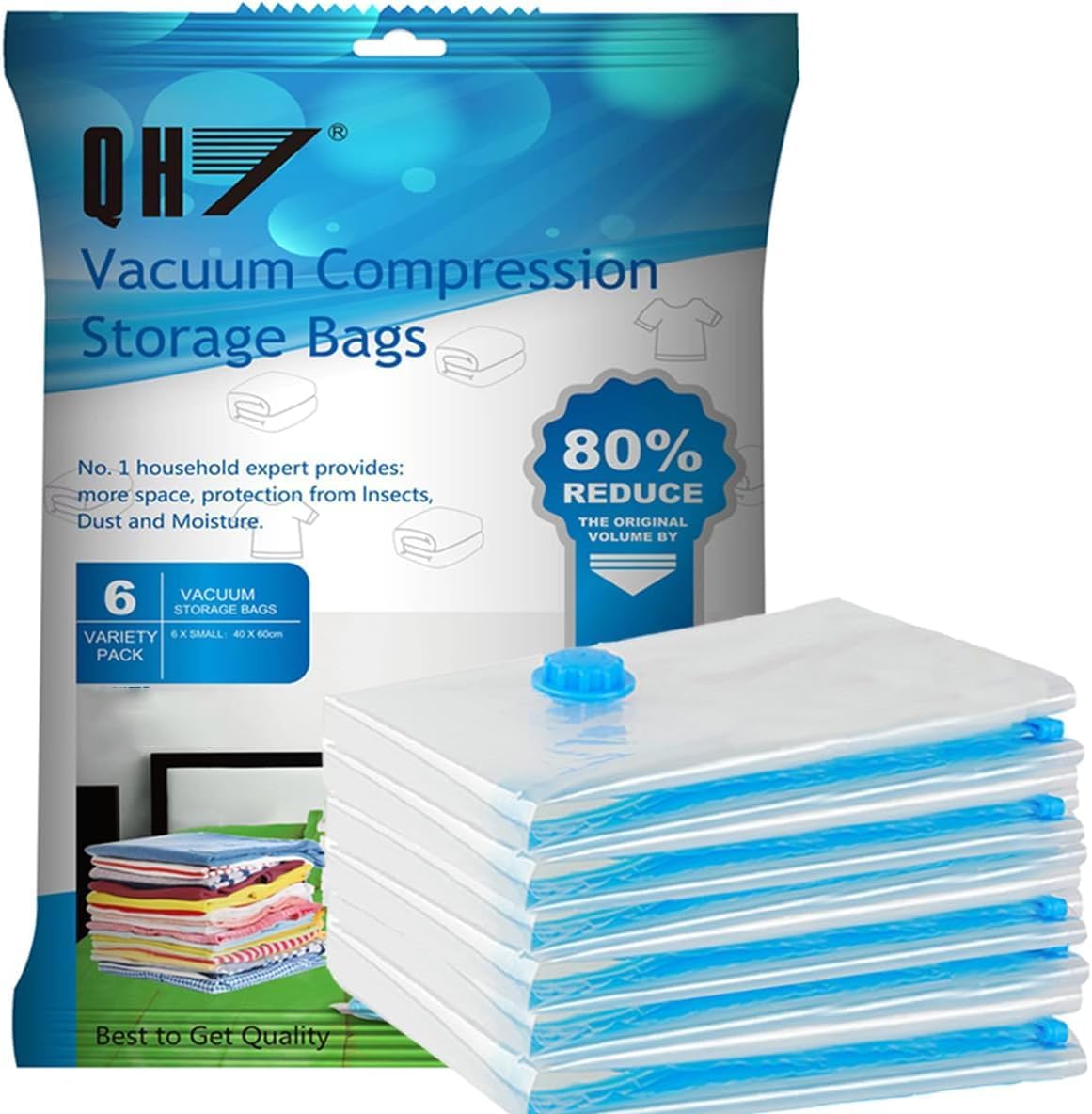 QH7 Small Vacuum Storage Bags. 80% More Storage,Travel Vacuum bags clothes, Doub...