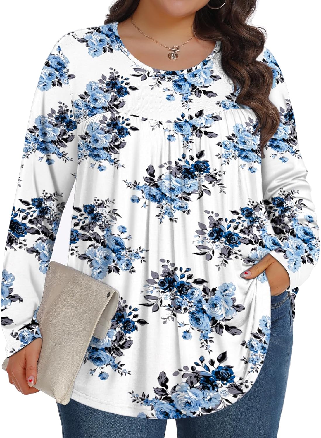 Plus Size Tops for Women Winter Long Sleeve Shirts Crew Neck Casual Loose Tunic...