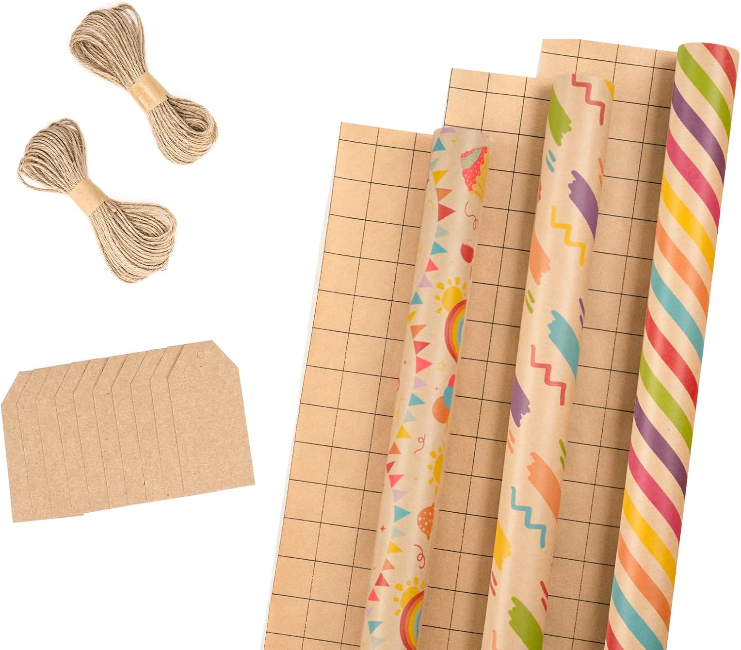 RUSPEPA Wrapping Paper Rolls with Tags, Jute String - 43cm x 3m per Roll, Total...
