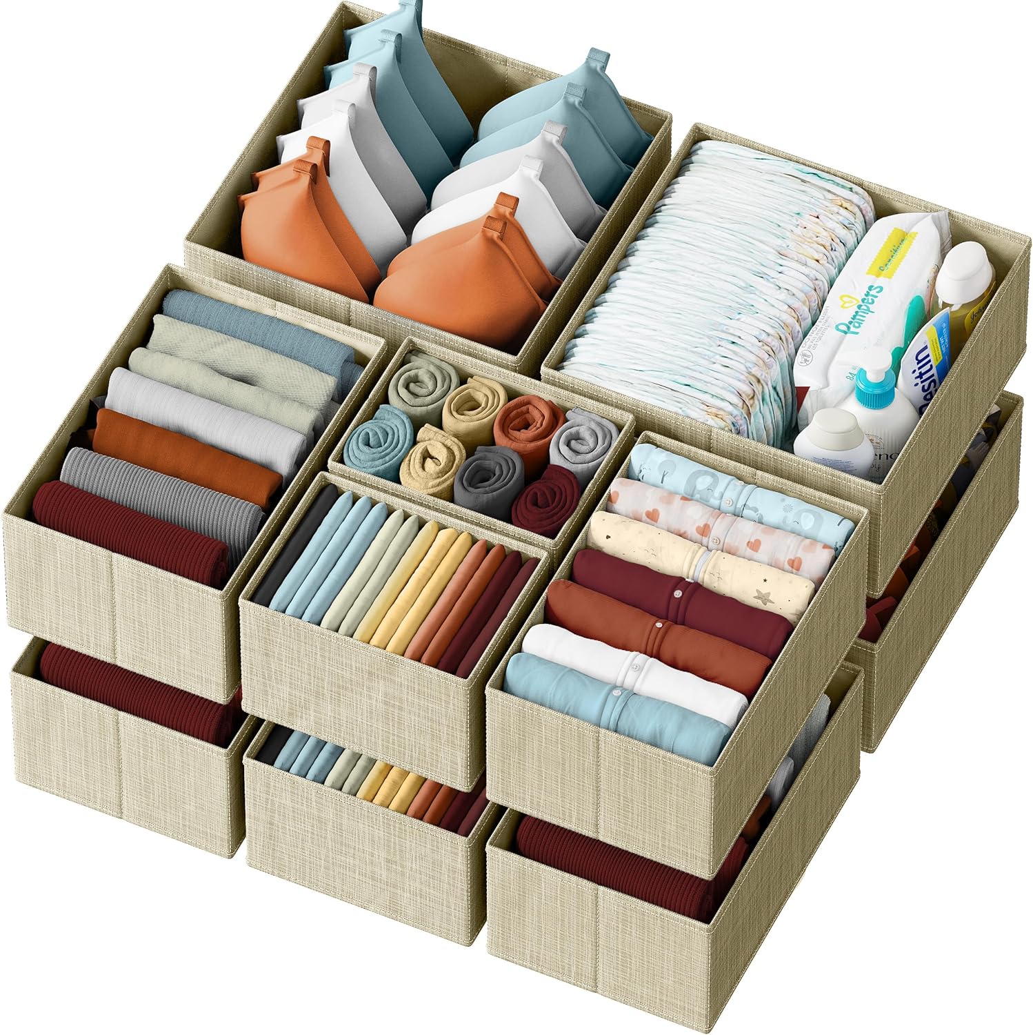 Drawer Organizer Clothes Set of 12 Beige - Dresser Organizer For Nursery, Bedroo...