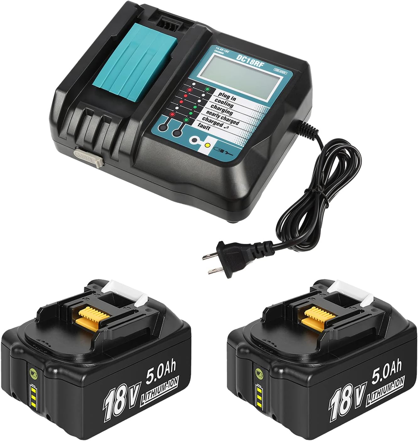 2 Pack 18V 5000mAh Lithium-ion Replacement Battery for Makita and 14.4V-18V Repl...