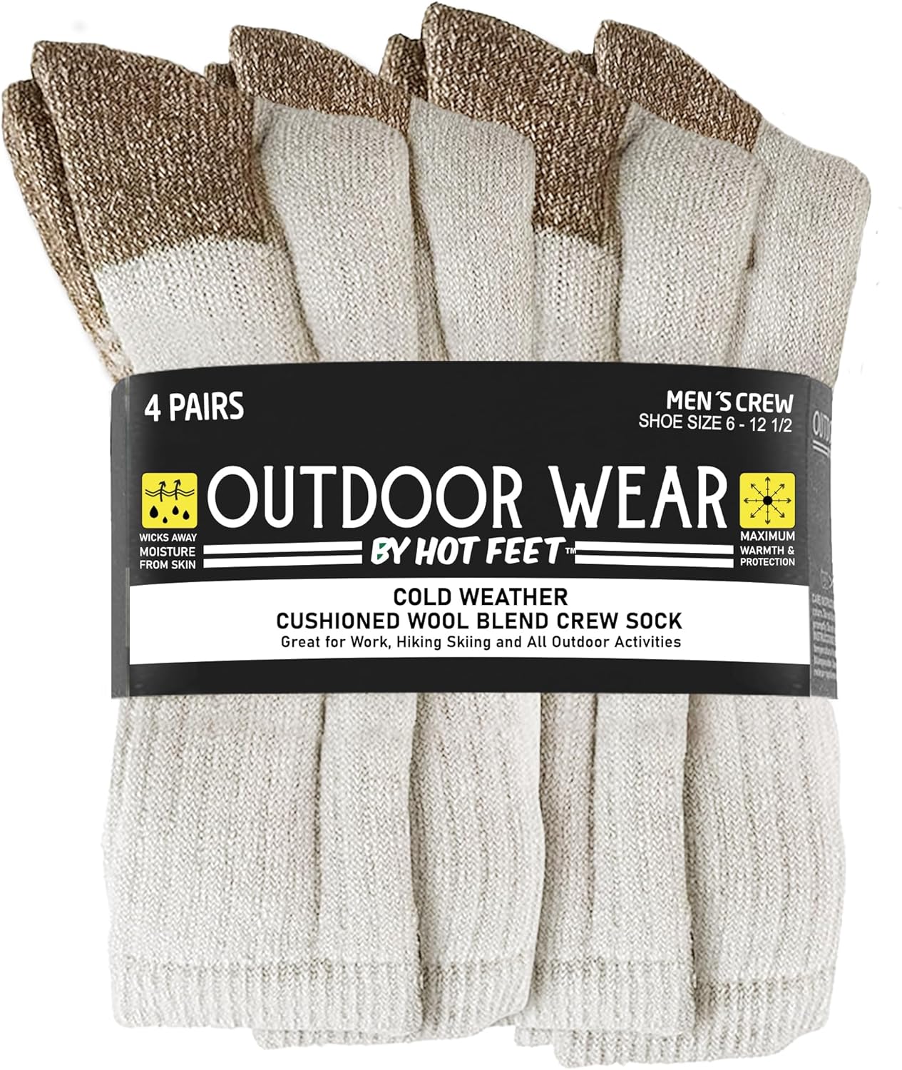 HOT FEET 4 Pack Work Socks for Men & Women - Breathable Boot Hiking Socks, Moist...